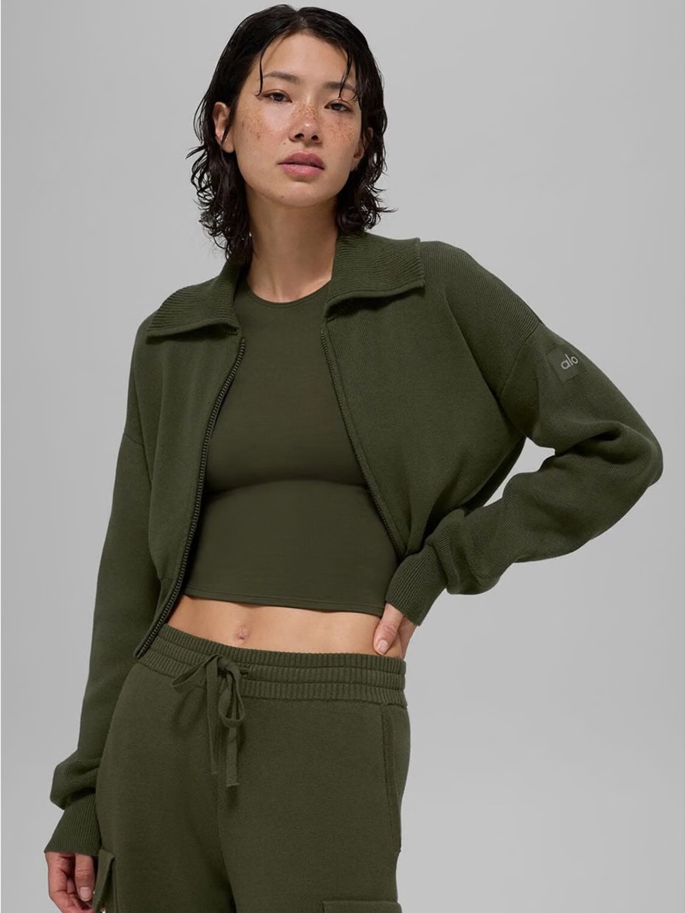NWT ALO Yoga Scholar Knit Cropped Full Zip Jacket #1 of #2